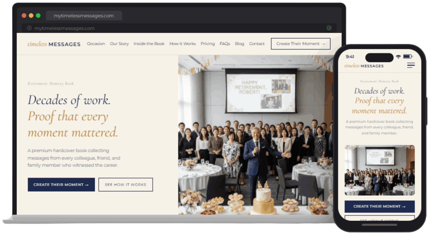 Timeless Messages website on a laptop and phone